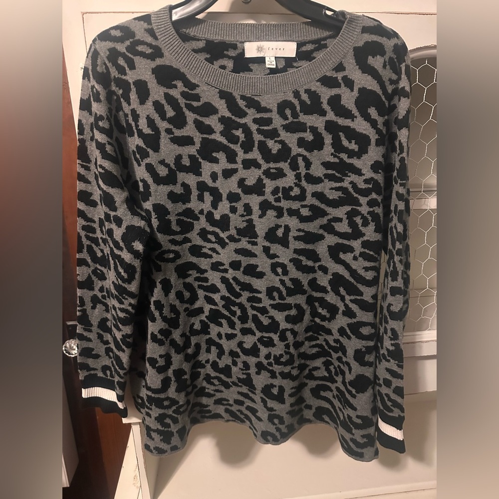 Fever Gray and Black Animal Print Sweater